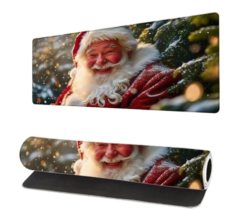 Gaming Mauspad Weihnachtsmann XXL 800x400x3mm, Baum Mousepad groß Schreibtischunterlage, Mouse Pad mit Vernähte Kanten, WassXerdicht Anti-Rutsch Mousepad, Verbessert Präzision und Geschwindigkei X-0 von Aynaeinn