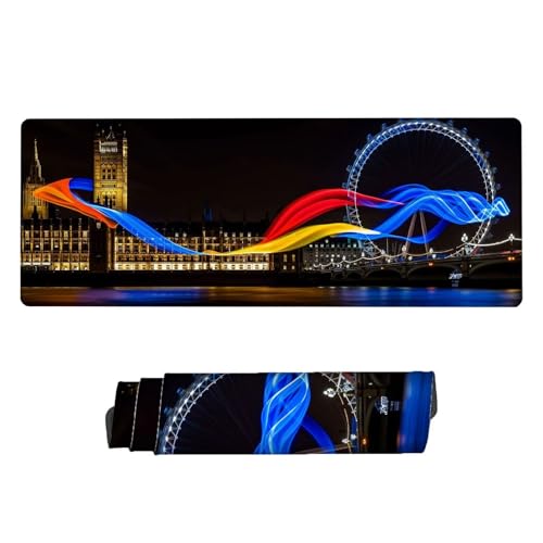 Mauspad XXL, 1200 x 600 x 3 mm Gaming Mousepad Stadt, Wasserdicht London Schreibtischunterlage, Mauspad mit Spezielle Oberfläche, Rutschfeste Gummibasis, Verlängertes Mousepad XXL für Büro, Gaming G-7 von Aynaeinn