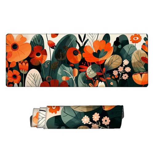 Mauspad XXL, 900 x 400 x 3 mm Gaming Mousepad Blume, Wasserdicht Orange Schreibtischunterlage, Mauspad mit Spezielle Oberfläche, rutschfeste Gummibasis, Verlängertes Mousepad XXL für Büro, Gaming K-1 von Aynaeinn