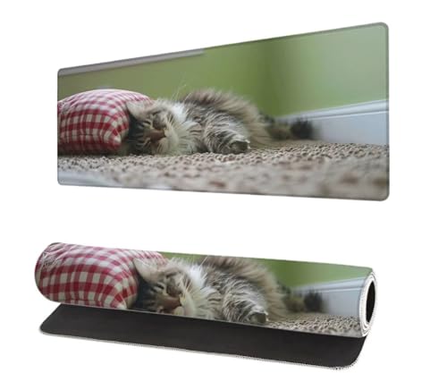 Mauspad XXL 700x300x3mm, Niedlich Groß Mousepad Gaming mit Motiv, Katze Verlängertes Mouse Pad Tastatur Matte, rutschfeste Gummibasis, Vernähte Kanten Anti-Rutsch Mauspad Desk Mat Für Office I-9 von Aynaeinn