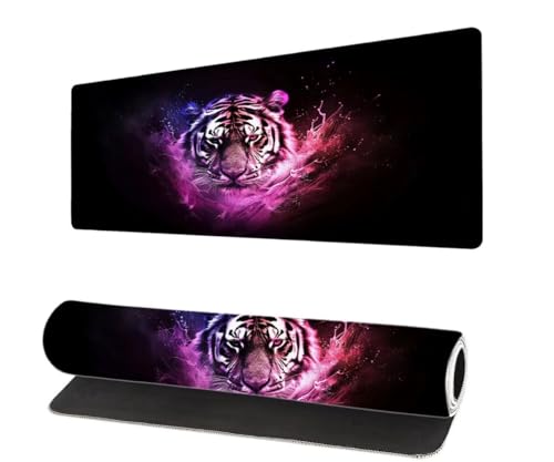 Mauspad XXL 900x400x3mm, Schwarz Groß Mousepad Gaming mit Motiv, Tiger Verlängertes Mouse Pad Tastatur Matte, Rutschfeste Gummibasis, Vernähte Kanten Anti-Rutsch Mauspad Desk Mat Für Laptop Office P-5 von Aynaeinn