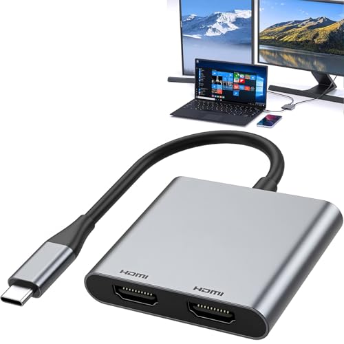 USB C zu Dual HDMI Adapter,Dual Monitore Adapter USB C Adapter USB C Hub mit 2 HDMI Docking Station 4K @60hz für Laptop HP Dell Surface Lenovo Thinkpad MacBook Pro Air und mehr von Azuxreza