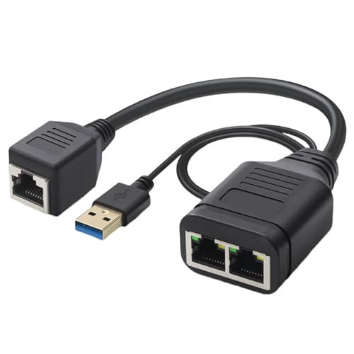 Azxcvbnm Ethernet-Splitter, 1-in-2/3/4-Out-RJ45-Splitter für gleichzeitige Vernetzung mit RJ45-Anschluss und USB-Netzteilkabel von Azxcvbnm