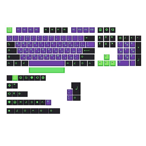 135 Tasten Cherry Profile Keycap PBT DYE-SUB EVA Tastenkappen-Set für GK61/64/68/84/980 Mechanische Tastatur, Violett, Eva Purple Game Mecha-01 EVA von BAHJKASD