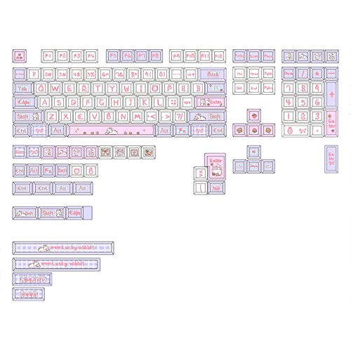XDA Profile PBT-Tastenkappen, 144 Tasten/Set für MX-Switches, Milchkaninchen, Weiß, Tastenkappe für mechanische Tastatur, Ersatztastenkappen, 144 Tasten/Set, XDA-Profil, Milchkaninchen, Cartoon-Thema, von BAHJKASD