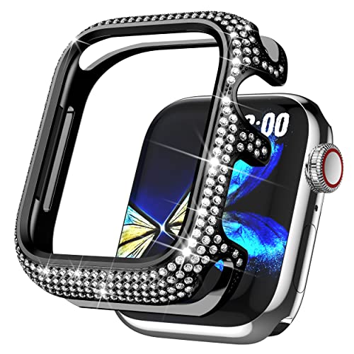 BAIHUIAM Bling Cases Kompatibel mit Apple Watch 40 mm SE/Serie 6 5 4, Edelstahl Schutzhülle mit funkelnden Strasssteinen Diamant Lünette Cover Case für Frauen Mädchen, Schwarz von BAIHUIAM