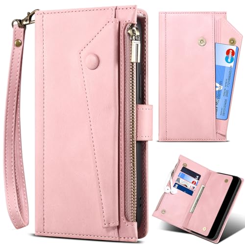 BAILI Handyhülle für Samsung Galaxy S25 Ultra mit Kartenschlitzen und Kickstand, Magnetverschluss, [Reißverschlusstasche] Brieftaschenhülle für Samsung Galaxy S25 Ultra-Rosa von BAILI