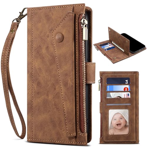 BAILI Zipper Wallet Case für Motorola Moto G05, [Magnetverschluss][Reißverschlusstasche] Case Cover mit Card Slots Kickstand für Motorola Moto G05-Braun von BAILI