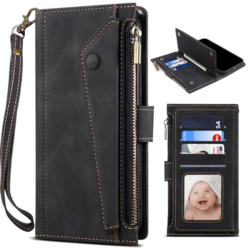 BAILI Zipper Wallet Case für Nothing Phone (2a) Plus, [Magnetverschluss][Reißverschlusstasche] Case Cover mit Card Slots Kickstand für Nothing Phone (2a) Plus-Schwarz von BAILI