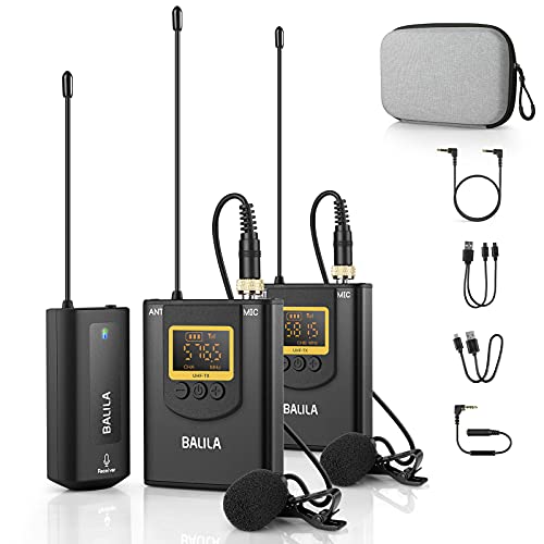 BALILA Ansteckmikrofon Kabellos für Phone Android Smartphone Kamera- UHF Dual Wiederaufladbar Lavalier Mikrofon Wireless mit 2 Sendern &1 Empfänger zum Aufnehmen von Interviews YouTube Podcast Vlog von BALILA