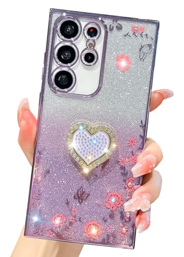 BANAILOA Design für Samsung Galaxy S21 Ultra Hülle Glitzer mit süßem Herz Ständer Halter Weiche Kameraschutz Ultra Slim Galaxy S21 Ultra Hülle – 6,8 Zoll (17,3 cm) (Lila) von BANAILOA