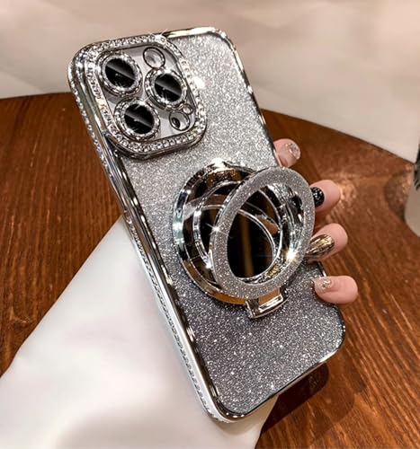 BANAILOA Schutzhülle für iPhone 16 Pro, mit Ständer, luxuriöse Beschichtung, Glitzer, Strass, weiche Kameralinse, Schutzhülle, schlanke Handyhülle, 16 cm (6,3 Zoll), Silber von BANAILOA