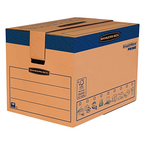 BANKERS BOX Umzugskarton SmoothMove, Heavy Duty, aus doppelt verstärkter Wellpappe mit Tragegriffen, schneller FastFold Aufbau ohne Klebeband, 127 Liter, 45.5 x 60.5 x 45.5 cm, 5 Stück von BANKERS BOX