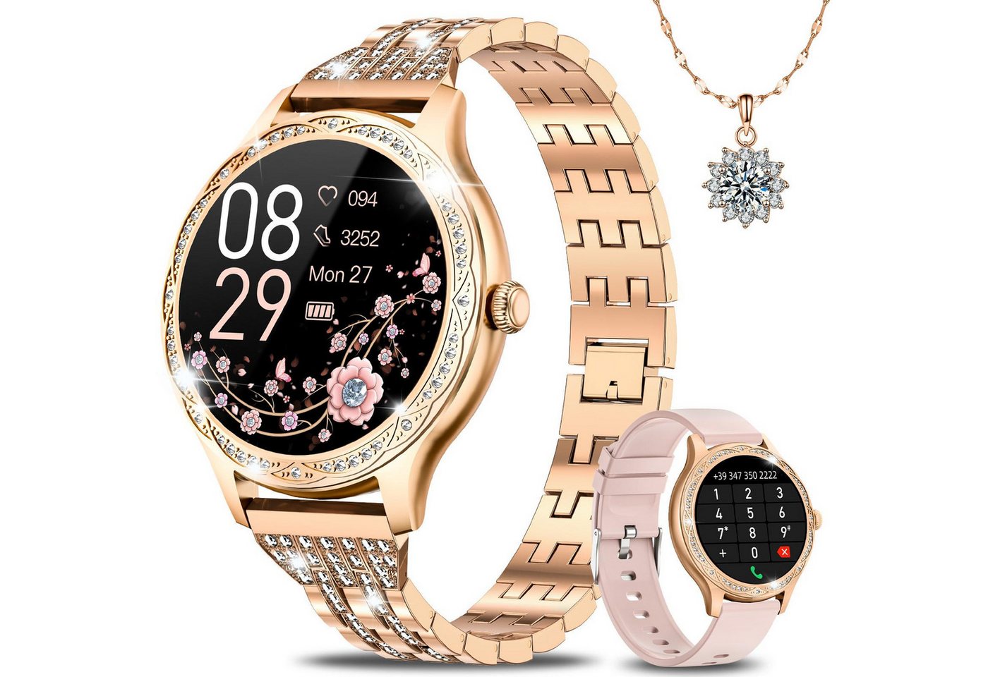 BANLVS Smartwatch Damen Elegante mit Telefonfunktion Smartwatch (3.2 cm/1.27 Zoll, HD Voll Touchscreen Armbanduhr) IP68 wasserdicht Fitnessuhr, 110+ Sportmodi Watch, mit SpO2 Pulsuhr Schlafmonitor,AI-Sprachassistent von BANLVS