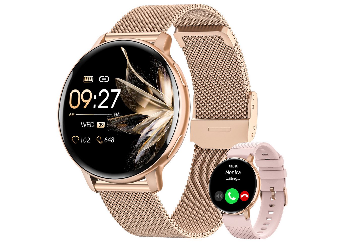 BANLVS Smartwatch Damen mit 100+ Sportmodi Smartwatch (3.53 cm/1,39 Zoll, High-Definition-Display) Pulsuhr,Schlafmonitor,SpO2, Fitnessuhr Damen, IP68 Wasserdichter Armbanduhr mit Herzfrequenz/SpO2/Schlafmonitor von BANLVS