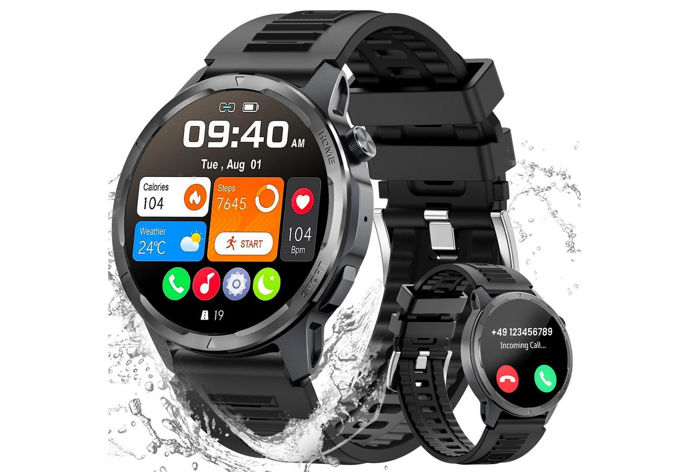 BANLVS Smartwatch Herren mit Telefonfunktion und Schlafmonitor Smartwatch (3.53 cm/1.39 Zoll) mit Message Reminder, Schrittzähler, IP68 Wasserdichte Fitnessuhr Tracker, mit 100+ Sportmodi Schlafmonitor Schrittzähler Pulsuhr von BANLVS