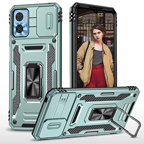 BAOJAY Hülle für Motorola Moto E22/E22i,Militär Stoßfest Handyhülle mit Kamera Schiebeabdeckung Schutz,Magnetisch Ring Ständer,Doppelter Stoßfest Design Schutzhülle Case,Grün von BAOJAY