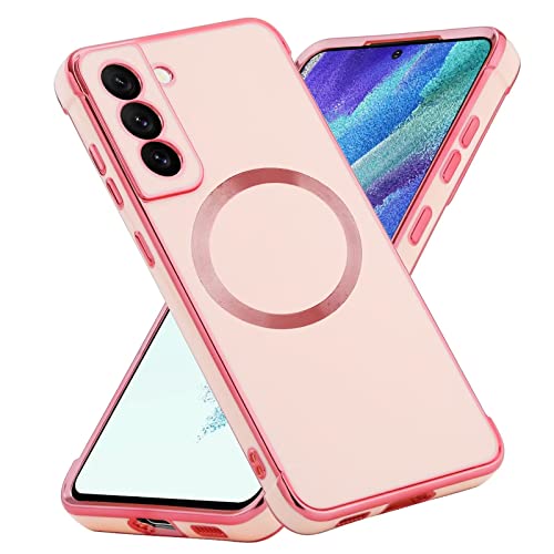 BAOJAY Hülle für Samsung Galaxy S22+/S22 Plus 5G,Luxus Galvanisierte TPU Silikon Handyhülle Kompatibel mit MagSafe,Vier Ecken Absturzsicherung,Dünn Mädchen Stoßfest Schutzhülle Case,Rosa von BAOJAY