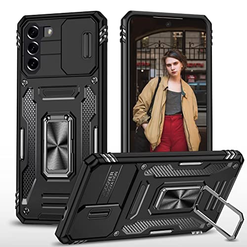 BAOJAY Hülle für Samsung Galaxy S23+/S23 Plus 5G,Militär Stoßfest Handyhülle mit Kamera Schiebeabdeckung Schutz,Magnetisch Ring Ständer,Doppelter Stoßfest Design Schutzhülle Case,Schwarz von BAOJAY