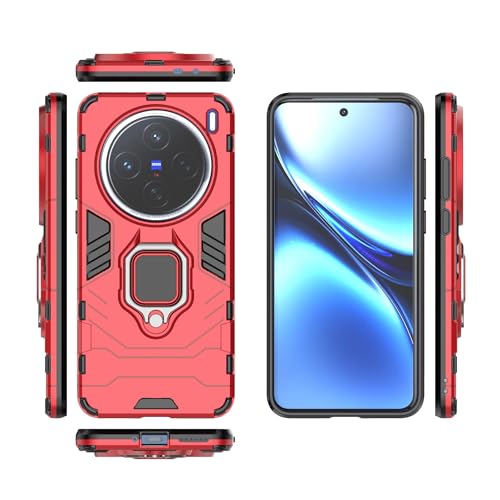 BAOPENB Stoßfester Schutz in Militärqualität Compatible with Vivo X200 Phone Case, Slim Case Stand Kickstand PC & TPU Cover with Holder(Red) von BAOPENB