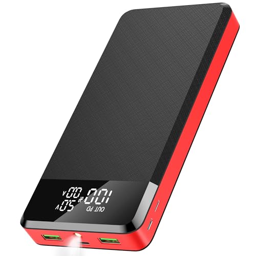 42800mAh Power Bank PD 25W Powerbank:schnell aufladende Externe Batterie mit großer Kapazität, USB C tragbares Ladegerät mit 3 Ausgängen und 3 Eingängen und LED-Display | Taschenlampe (schwarz rot) von BAOZILY