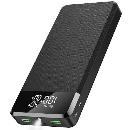 52800mAh Power Bank PD 25W Powerbank:schnell aufladende Externe Batterie mit großer Kapazität, USB C tragbares Ladegerät mit 3 Ausgängen und 3 Eingängen und LED-Display | Taschenlampe (reines schwarz) von BAOZILY