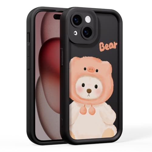 BARALARIQIU Kompatibel mit iPhone 14 PlusCartoon Hülle,Kawaii süße Bärenhülle Silikon 3D Cover Strap Weiches TPU Stoßfester Schutz für Kinder Mädchen und Damen-Schwarz von BARALARIQIU