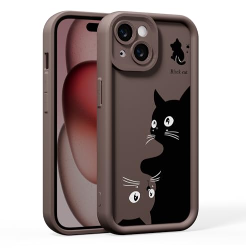 BARALARIQIU Kompatibel mit iPhone 15 Pro Hülle,süßes Kawaii Katzen Cartoon 3D Design für Frauen und Mädchen, weiche, schmale Passform, stoßfeste Silikonhülle für iPhone 15 Pro-Braun von BARALARIQIU