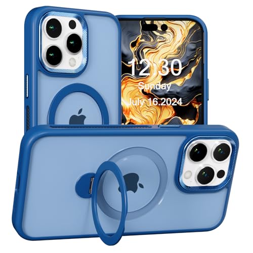 BARALARIQIU MagicStand Speziell für iPhone 16 Pro Max Hülle mit Mag-Safe & Unsichtbarer Ständer [Militärschutz] [25W Schnellladung] Stoßfest Schutzhülle Dünn Griffig Case Matt Handyhülle-Blau von BARALARIQIU