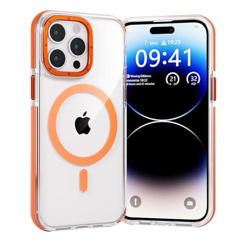 BARALARIQIU Magnetisch Hülle für iPhone 16 Pro Max Kompatibel mit Mag-Safe Harter PC Stoßsicher Transparent Schutzhülle Cover Case Orange von BARALARIQIU