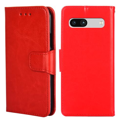 BARALARIQIU Wallet Case Kompatibel für Google Pixel 7a 5G hülle 6,1 Zoll,[Premium PU Leder] [RFID-Blocker][Kartenfach] Flip Echt Leder Klapphülle Handytasche,Schutzhülle Klappbar Flipcase-Rot von BARALARIQIU