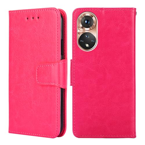 BARALARIQIU Wallet Case Kompatibel für Honor 90 Lite 5G hülle 6,7 Zoll,[Premium PU Leder] [RFID-Blocker][Kartenfach] Flip Echt Leder Klapphülle Handytasche,Schutzhülle Klappbar Flipcase-Rosenrot von BARALARIQIU