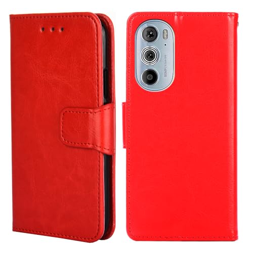 BARALARIQIU Wallet Case Kompatibel für Motorola Edge 40 5G hülle 6,55 Zoll,[Premium PU Leder] [RFID-Blocker][Kartenfach] Flip Echt Leder Klapphülle Handytasche,Schutzhülle Klappbar Flipcase-Rot von BARALARIQIU