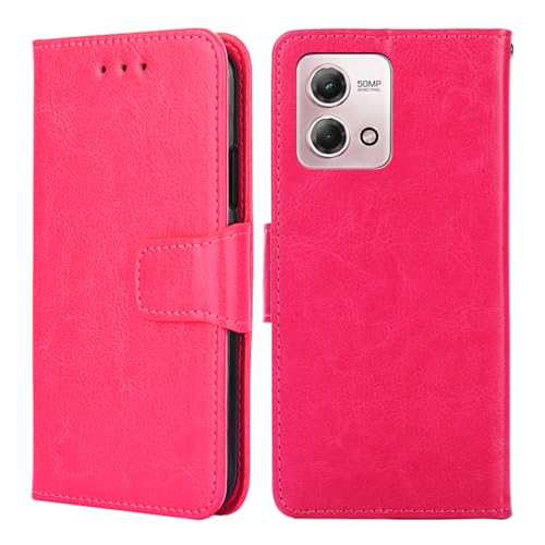 BARALARIQIU Wallet Case Kompatibel für Motorola Edge 50 5G hülle 6,67 Zoll,[Premium PU Leder] [RFID-Blocker][Kartenfach] Flip Echt Leder Klapphülle Handytasche,Schutzhülle Flipcase-Rosenrot von BARALARIQIU