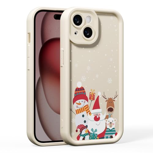 BARALARIQIU Weihnachten Hülle für iPhone 14,Handyhülle Rot Ultra Dünn Weich Silikon Stoßfest Case mit Hirsch Muster und Süß Schneemann Motiv,Christmas Schutzhülle-Antikweiß von BARALARIQIU