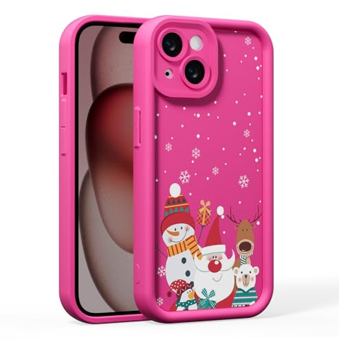 BARALARIQIU Weihnachten Hülle für iPhone 15 Pro,Handyhülle Rot Ultra Dünn Weich Silikon Stoßfest Case mit Hirsch Muster und Süß Schneemann Motiv,Christmas Schutzhülle-Rosenrot von BARALARIQIU