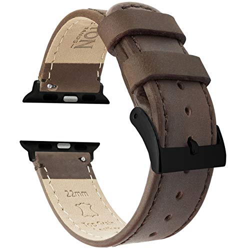 Barton Lederarmband, kompatibel mit allen Apple Watch-Modellen, schwarze Hardware, kompatibel mit allen Apple Watch-Modellen, Watch 2, Watch 3 & Watch 4-38 mm, 40 mm, 442 mm, 44 mm Small Apple Watch (38mm or 40mm) Saddle Brown Leather & Stitching von BARTON WATCH BANDS