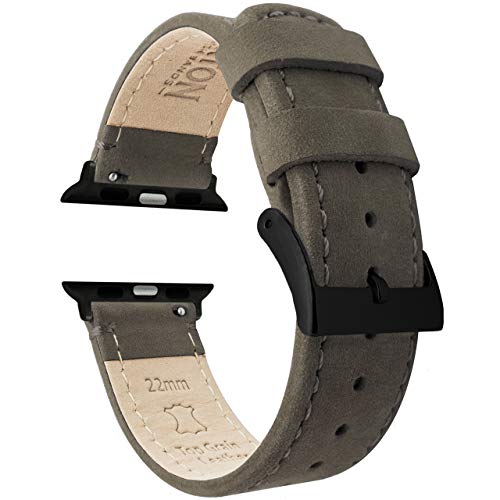 Barton Lederarmband, kompatibel mit allen Apple Watch-Modellen, schwarze Hardware, kompatibel mit allen Apple Watch-Modellen, Watch 2, Watch 3 & Watch 4-38 mm, 40 mm, 442 mm, 44 mm Small Apple Watch (38mm or 40mm) Espresso Brown Leather & Stitching von BARTON WATCH BANDS