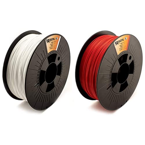 BASICFIL PLA (3D Drucker Filament), 1.75mm, 1kg, Weiß (White) & BASICFIL PLA (3D Drucker Filament), 1.75mm, 1kg, Rot (Red) von BASICFIL