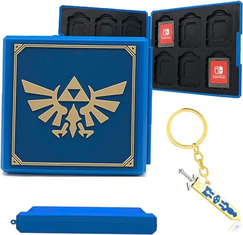 Game Card Case für Nintendo Switch, Tragbarer Etui Aufbewahrungsbox für Switch Spiele mit 12 Kartenfächern, Hartschalenetui für Switch Karten, Bonus Skyward Sword Schlüsselanhänger (Blue Zelda) von BAYINBROOK