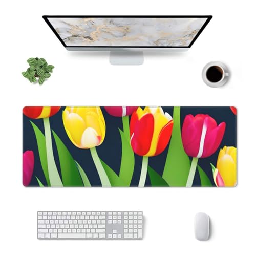 BBEXJIGY Bunte Tulpen Grafiken, großer Druck, 30 x 80 cm, Gummi-Tastaturunterlage für Büro, Gaming, Desktop, Laptop von BBEXJIGY