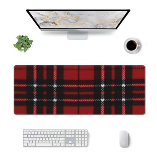 BBEXJIGY Große Gummi-Tastaturmatte für Büro, Gaming, Laptop, Rot/Schwarz, Schottenkaro-Design, 29 x 80 cm von BBEXJIGY