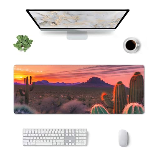 BBEXJIGY Große Gummi-Tastaturmatte für Büro, Gaming, tragbare Tastaturmatte, Kaktus, Sonnenuntergang, 29 x 80 cm von BBEXJIGY