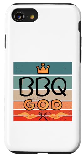 BBQ Gott Grill Krone Flammen Utensilien Vintage Feuer Kochen Hülle für iPhone SE (2020) / 7 / 8 von BBQ Gott Grill Krone Flamme Utensilien Vintage