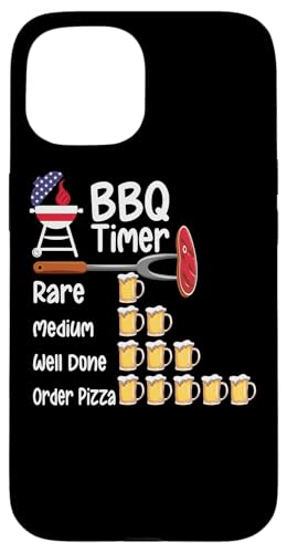 Hülle für iPhone 15 BBQ-Timer-Barbecue-Grill, der lustigen Bier-Liebhaber grillt von BBQ-Timer und trinkendes Bier-Liebhaber-Kleid