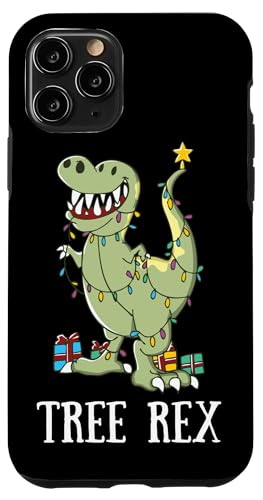 Hülle für iPhone 11 Pro Baum-Rex lustige Dinosaurier T-Rex Weihnachtsbaum-Lichterkette von BCC Santa's Christmas Shirts & Jolly Gifts