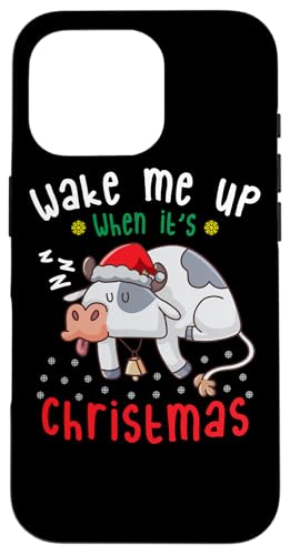 Hülle für iPhone 16 Pro Wake Me Up When It's Christmas Sleeping Kuh Nickerchen Heifer Sleep von BCC Santa's Christmas Shirts & Jolly Gifts