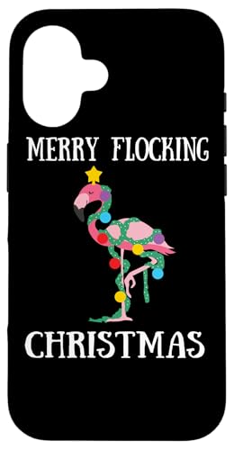 Hülle für iPhone 16 Rosa Flamingo Merry Flocking Weihnachtsbaum-Lichterkette von BCC Santa's Christmas Shirts & Jolly Gifts