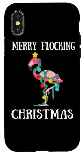 Hülle für iPhone X/XS Rosa Flamingo Merry Flocking Weihnachtsbaum-Lichterkette von BCC Santa's Christmas Shirts & Jolly Gifts