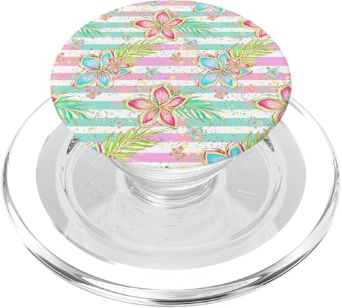 Hibiskusblüte, rosa blaue Streifen, tropischer Strand Hawaii PopSockets PopGrip für MagSafe von BDAZ